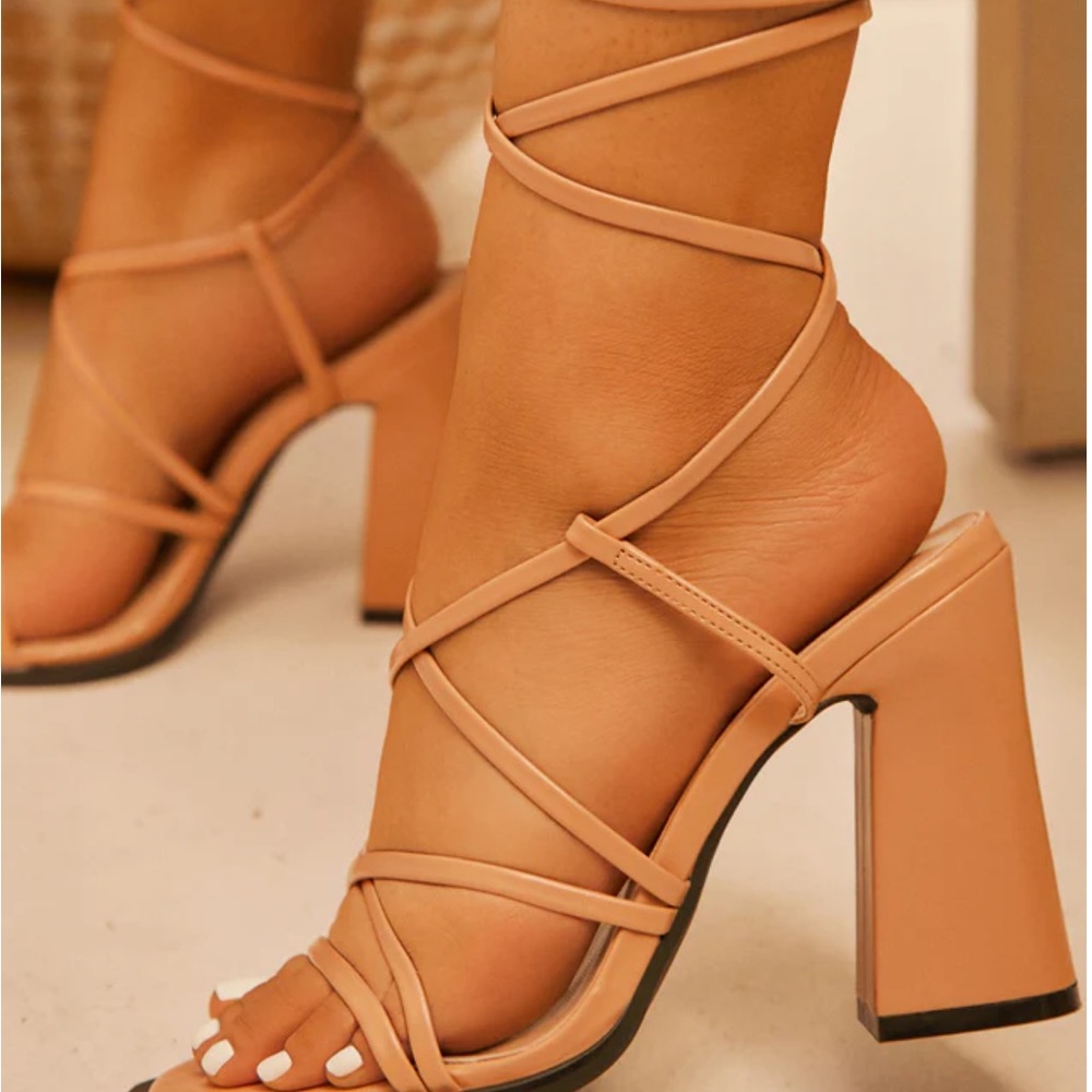 Nude lace up heels